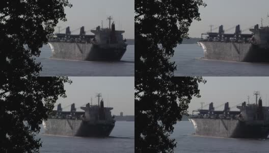 阿根廷巴拉那河罗萨里奥港的木片运输船。高清在线视频素材下载