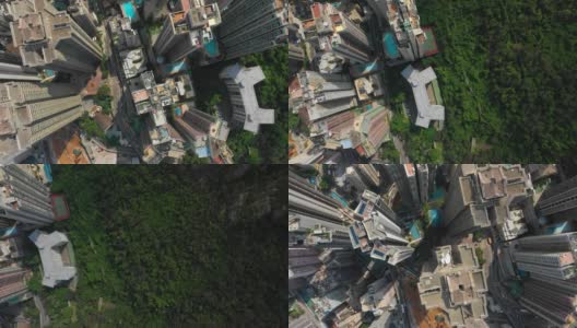 阳光明媚的香港市中心区生活街区交通高空中自上而下全景4k高清在线视频素材下载