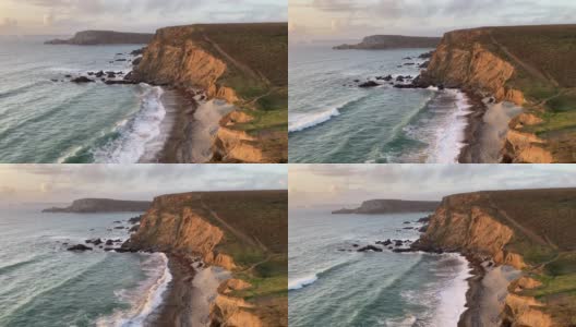 法国海岸，落日余晖下的海岸岩石景观高清在线视频素材下载