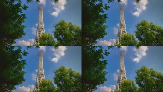 阳光明媚的一天广州城著名的广州塔上观全景4k时间流逝中国高清在线视频素材下载