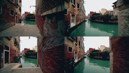 意大利威尼斯运河没有交通，绿水和老房子4K高清在线视频素材下载