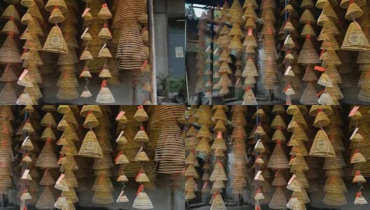 在中国的寺庙里，烧香的锅和天花板上的烟高清在线视频素材下载