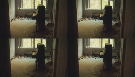 切尔诺贝利-老达斯迪大钢琴(宽)在灾难后留在公寓高清在线视频素材下载