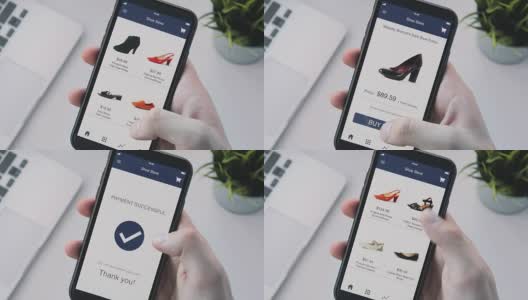 使用智能手机应用在网上购物和选择鞋子高清在线视频素材下载