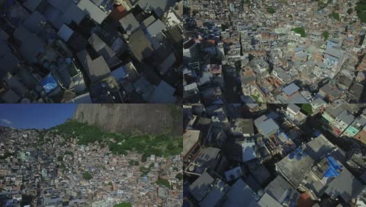 贫民窟空中:向前倾斜进入巴西里约热内卢的Rocinha贫民窟高清在线视频素材下载