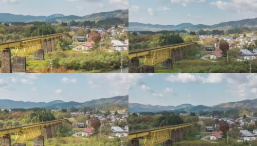 延时:黄桥秋叶景观，大和北达科他州，日本福岛高清在线视频素材下载