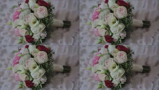 婚礼上美丽的花束。婚礼鲜花高清在线视频素材下载