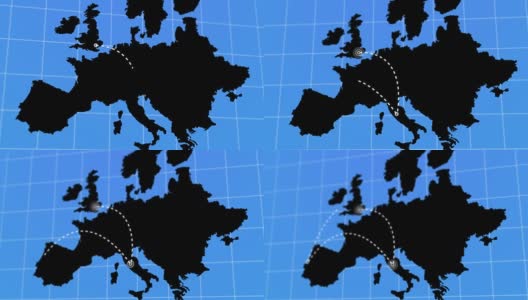 黑色动画旅行和商务旅行信息图在白色欧洲地球地图4k渲染视频高清在线视频素材下载