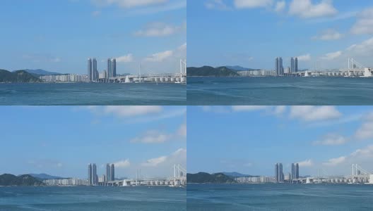 韩国釜山摩天大楼和光安大桥高清在线视频素材下载