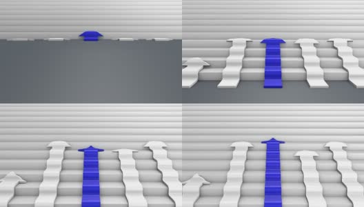 蓝色和白色箭头赛车到顶部与成功的文本，3D渲染高清在线视频素材下载