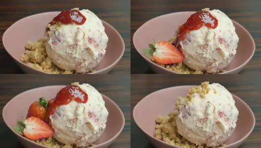 装饰自制草莓芝士蛋糕冰淇淋高清在线视频素材下载