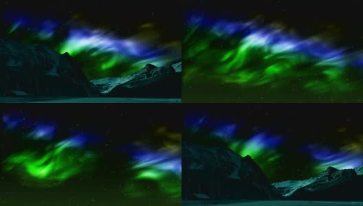 冬季山上的北极光-时间流逝极光(北极光)高清在线视频素材下载
