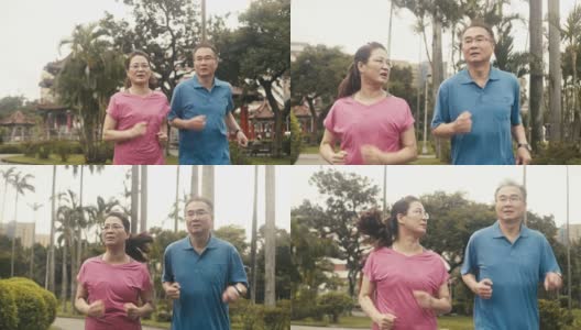 两个活跃的老年人在公园里跑步高清在线视频素材下载