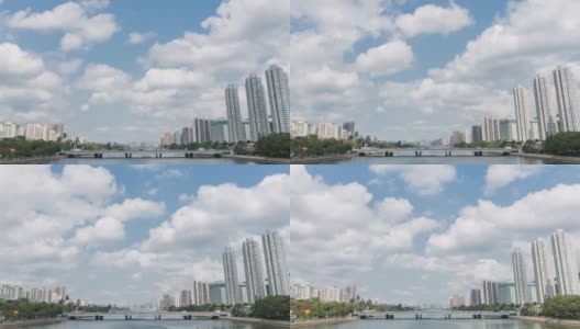 由无人机拍摄的城门河蓝天的时光流逝高清在线视频素材下载