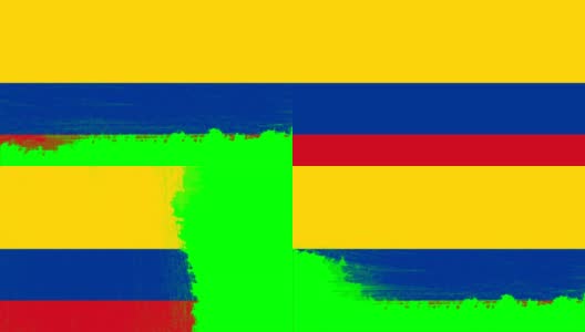 4K - 3不同的油漆笔刷风格过渡动画与哥伦比亚国旗高清在线视频素材下载
