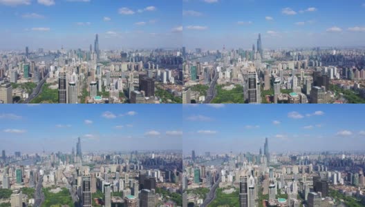 无人机拍摄:实时，潘，4K航拍日落时分的上海天际线，中国。高清在线视频素材下载
