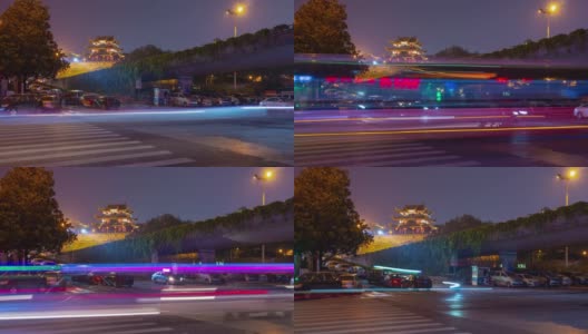 长沙市夜间交通街道人行横道全景全景时间间隔4k中国高清在线视频素材下载