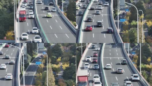 无人机鸟瞰图上海高速公路交通长焦距高清在线视频素材下载