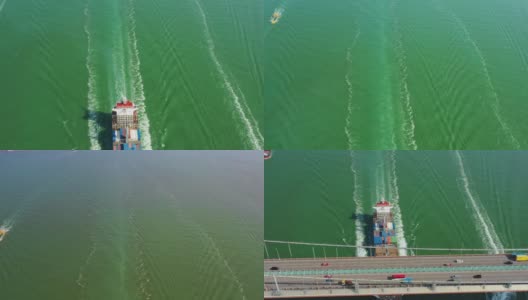 航拍远洋运输集装箱船高清在线视频素材下载