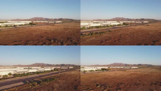 Ariel在亚利桑那州凤凰城附近拍摄新的工业仓库设施。高清在线视频素材下载