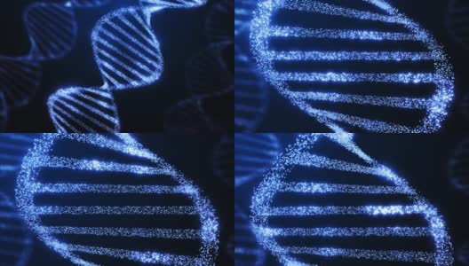 放大:DNA螺旋结构发光分子旋转科学蓝色背景高清在线视频素材下载