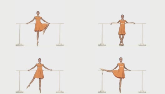 芭蕾舞女演员在白色背景上摆姿势高清在线视频素材下载