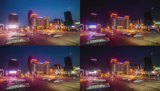 中国沈阳，2014年8月1日:中国沈阳火车站北站广场夜景高清在线视频素材下载
