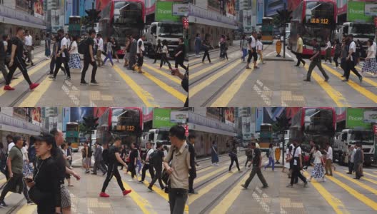 行人在繁忙的道路上缓慢行走的动作高清在线视频素材下载