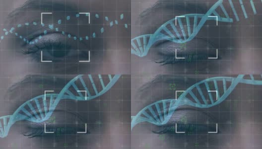 在眼睛背景的DNA链上旋转高清在线视频素材下载