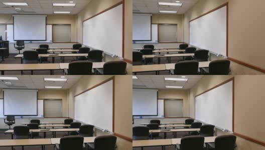 用白板和投影屏幕的空教室的右视图高清在线视频素材下载