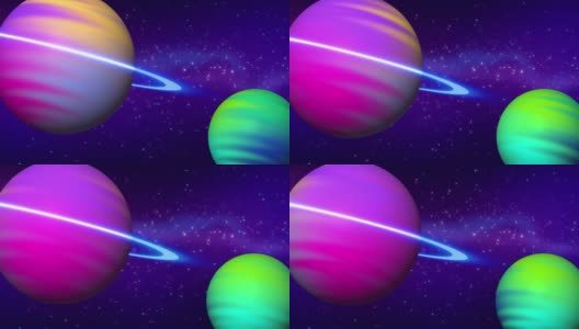 循环动画的抽象行星和星空。紫色神秘的行星在太空中旋转着发光的环。宇宙,宇宙的概念。抽象球体，银河库存进尺高清在线视频素材下载