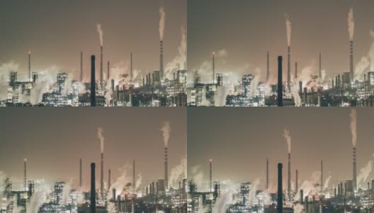 石化工厂和炼油厂T/L ZI夜间鸟瞰图高清在线视频素材下载