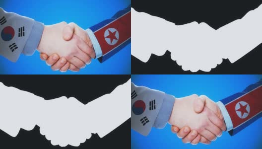 韩国-朝鲜/握手概念动画国家和政治/与哑光频道高清在线视频素材下载
