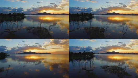 泰国东部春武里邦普拉水库美丽的日落天空高清在线视频素材下载