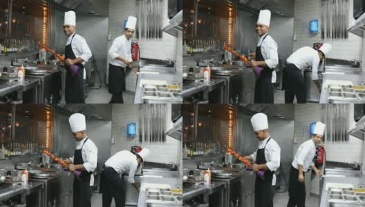 印度厨师在一个美食餐厅的专业厨房烹饪高清在线视频素材下载
