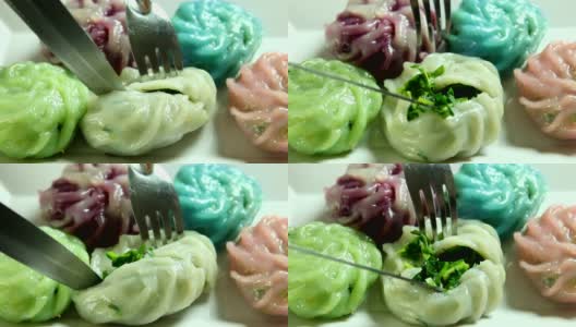 韭菜蒸饺或桂菜高清在线视频素材下载