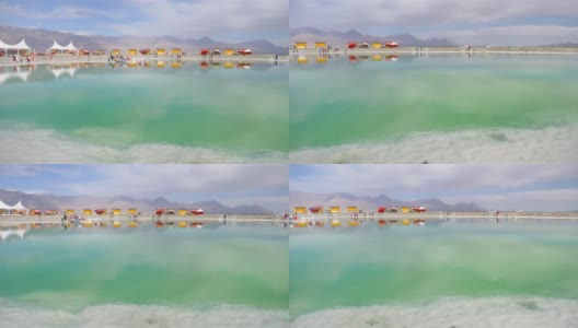 美丽的自然景观，翡翠盐湖在中国青海高清在线视频素材下载