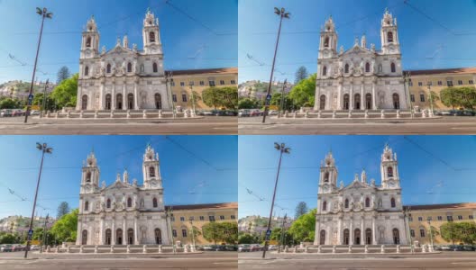 从葡萄牙里斯本的街道上看埃斯特雷拉大教堂高清在线视频素材下载