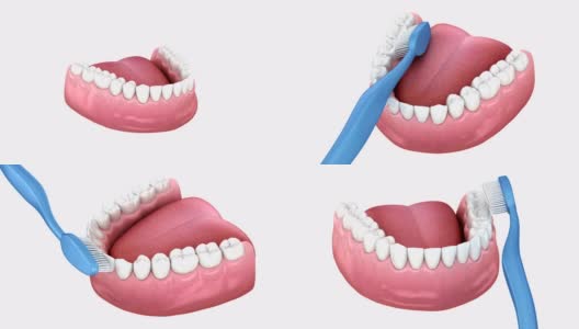 刷牙、清洁过程。口腔卫生的三维精确医学动画高清在线视频素材下载