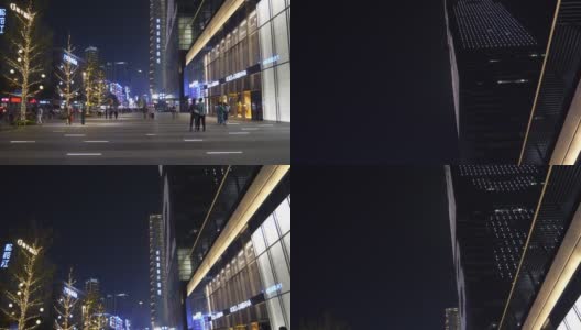 夜景时间照亮长沙市区交通、街道、人行道全景4k中国高清在线视频素材下载