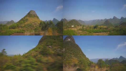 阳光明媚的一天火车公路旅行到广州通过著名的山脉pov全景4k中国高清在线视频素材下载