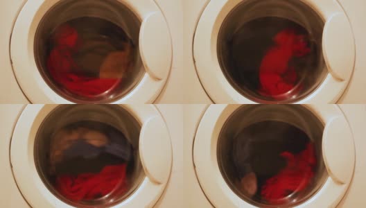 洗衣机洗有颜色的衣服高清在线视频素材下载