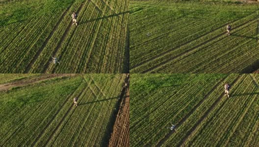 AERIAL SUPER SLO MO农民使用无人机监视农田高清在线视频素材下载