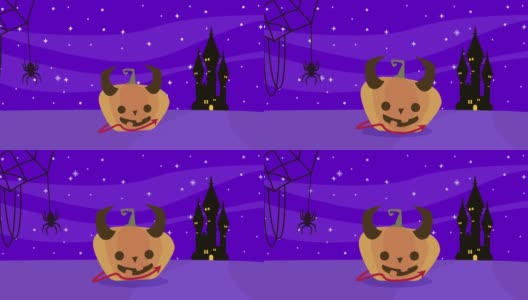 万圣节快乐，魔鬼南瓜和城堡动画高清在线视频素材下载