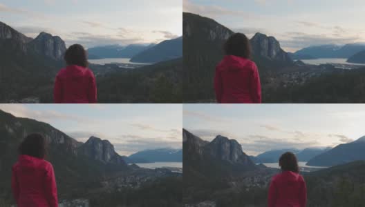 冒险女人在加拿大山上徒步旅行高清在线视频素材下载