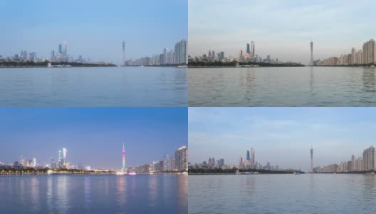 T/L 4K WS广州珠江天际线从黄昏到夜晚时间流逝。中国广东省广州市高清在线视频素材下载
