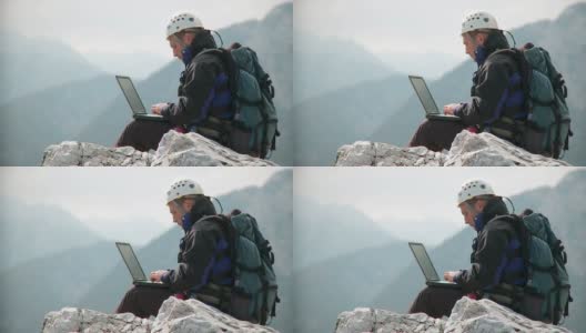 高清:山里使用笔记本电脑高清在线视频素材下载