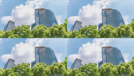 云中的现代办公大楼和苏州新城的天际线。间隔拍摄4 k hyperlapse高清在线视频素材下载