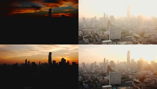 时间流逝摩天楼日出在大城市市中心，曼谷高清在线视频素材下载
