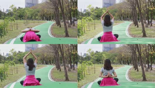 亚洲女人在花园里练瑜伽高清在线视频素材下载